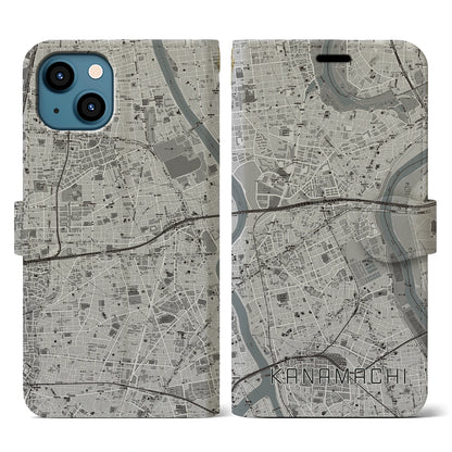 【金町（東京都）】地図柄iPhoneケース（手帳タイプ）モノトーン・iPhone 13 用