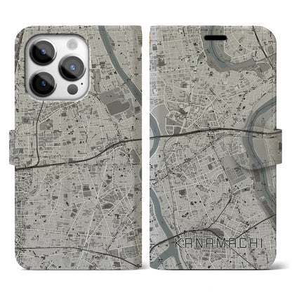 【金町（東京都）】地図柄iPhoneケース（手帳タイプ）モノトーン・iPhone 14 Pro 用