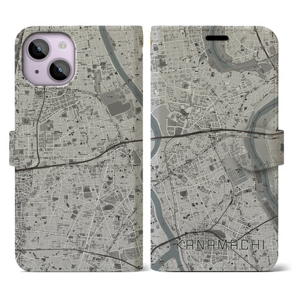 【金町（東京都）】地図柄iPhoneケース（手帳タイプ）モノトーン・iPhone 14 用