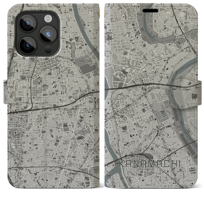 【金町（東京都）】地図柄iPhoneケース（手帳タイプ）モノトーン・iPhone 15 Pro Max 用
