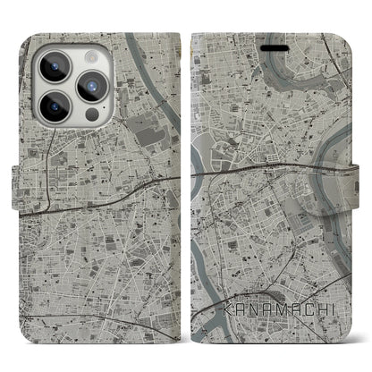 【金町（東京都）】地図柄iPhoneケース（手帳タイプ）モノトーン・iPhone 15 Pro 用