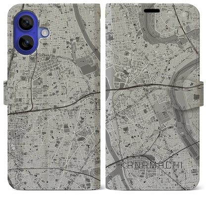 【金町（東京都）】地図柄iPhoneケース（手帳タイプ）モノトーン・iPhone 16 Pro Max 用