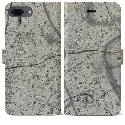 【金町（東京都）】地図柄iPhoneケース（手帳タイプ）モノトーン・iPhone 8Plus /7Plus / 6sPlus / 6Plus 用