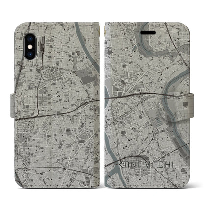 【金町（東京都）】地図柄iPhoneケース（手帳タイプ）モノトーン・iPhone XS / X 用