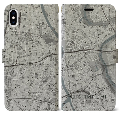 【金町（東京都）】地図柄iPhoneケース（手帳タイプ）モノトーン・iPhone XS Max 用