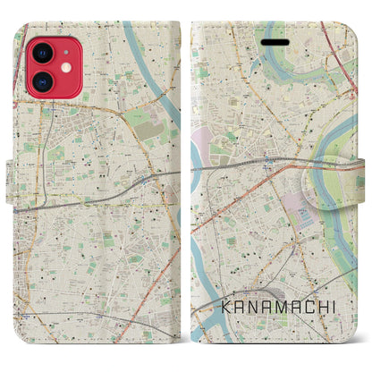 【金町（東京都）】地図柄iPhoneケース（手帳タイプ）ナチュラル・iPhone 11 用