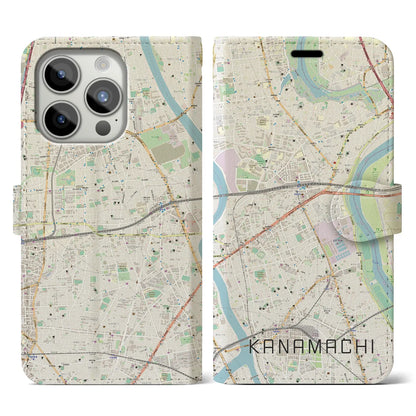 【金町（東京都）】地図柄iPhoneケース（手帳タイプ）ナチュラル・iPhone 15 Pro 用