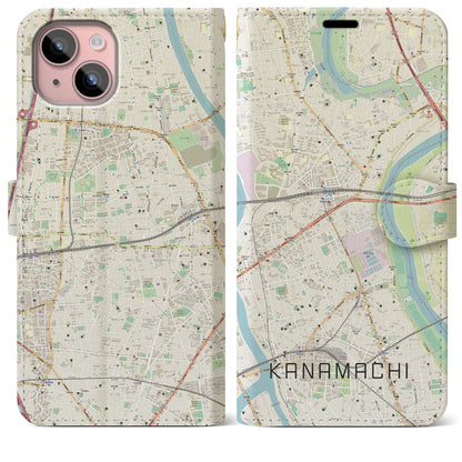【金町（東京都）】地図柄iPhoneケース（手帳タイプ）ナチュラル・iPhone 15 Plus 用