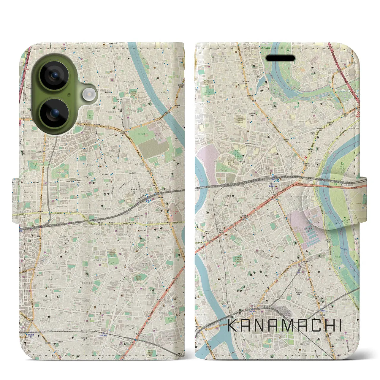 【金町(東京都)】地図柄iPhoneケース(手帳タイプ)