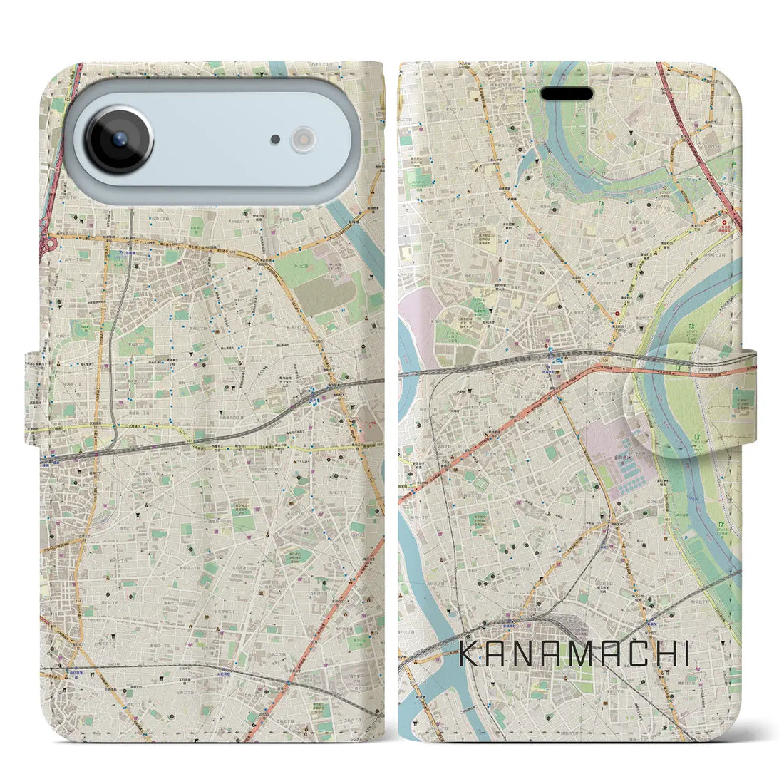 【金町（東京都）】地図柄iPhoneケース（手帳タイプ）ナチュラル・iPhone 17 Pro Max 用