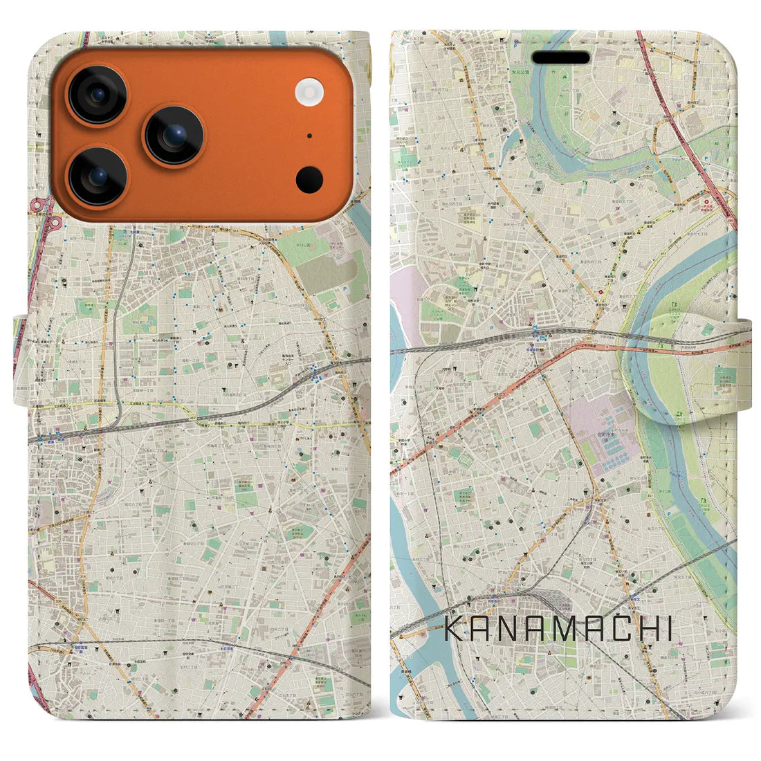 【金町（東京都）】地図柄iPhoneケース（手帳タイプ）モノトーン・iPhone 17 Pro Max 用