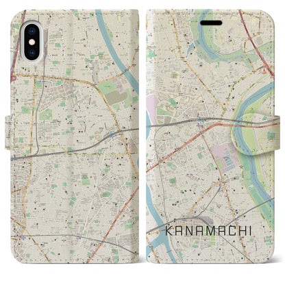 【金町（東京都）】地図柄iPhoneケース（手帳タイプ）ナチュラル・iPhone XS Max 用