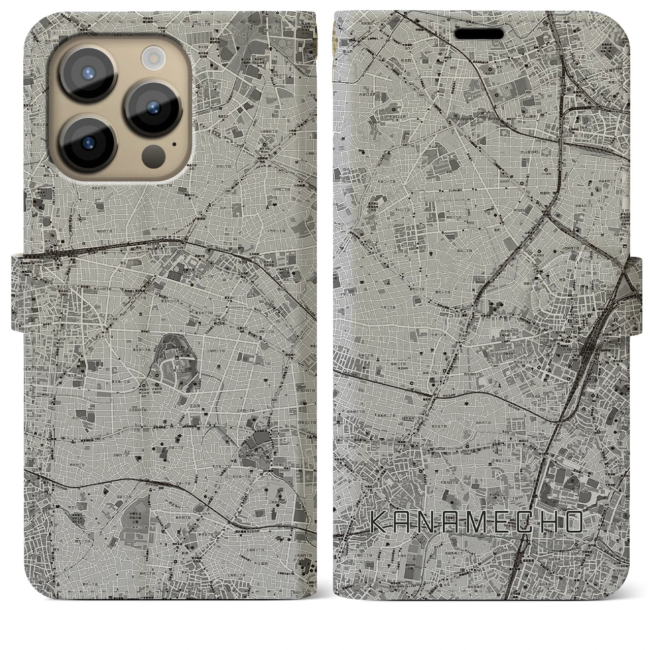 【要町】地図柄iPhoneケース（手帳両面タイプ・モノトーン）iPhone 14 Pro Max 用