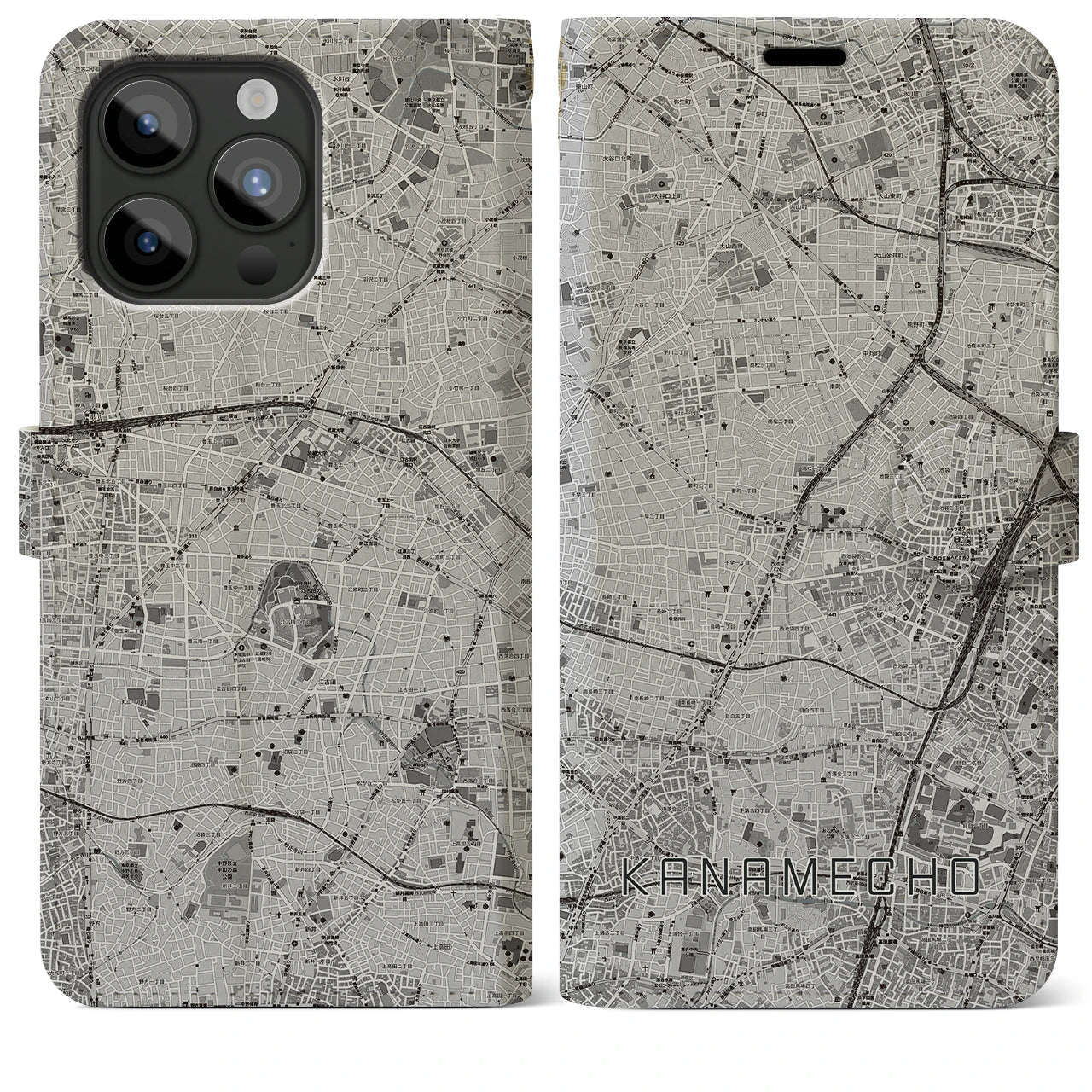 【要町】地図柄iPhoneケース（手帳両面タイプ・モノトーン）iPhone 15 Pro Max 用