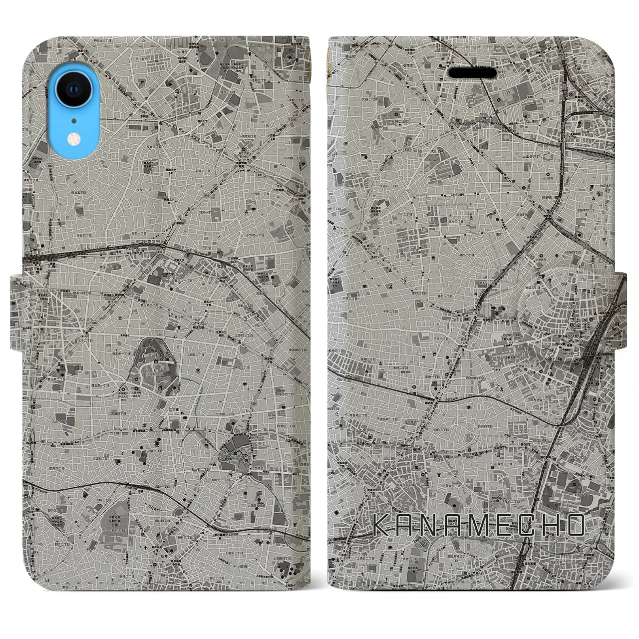【要町】地図柄iPhoneケース（手帳両面タイプ・モノトーン）iPhone XR 用