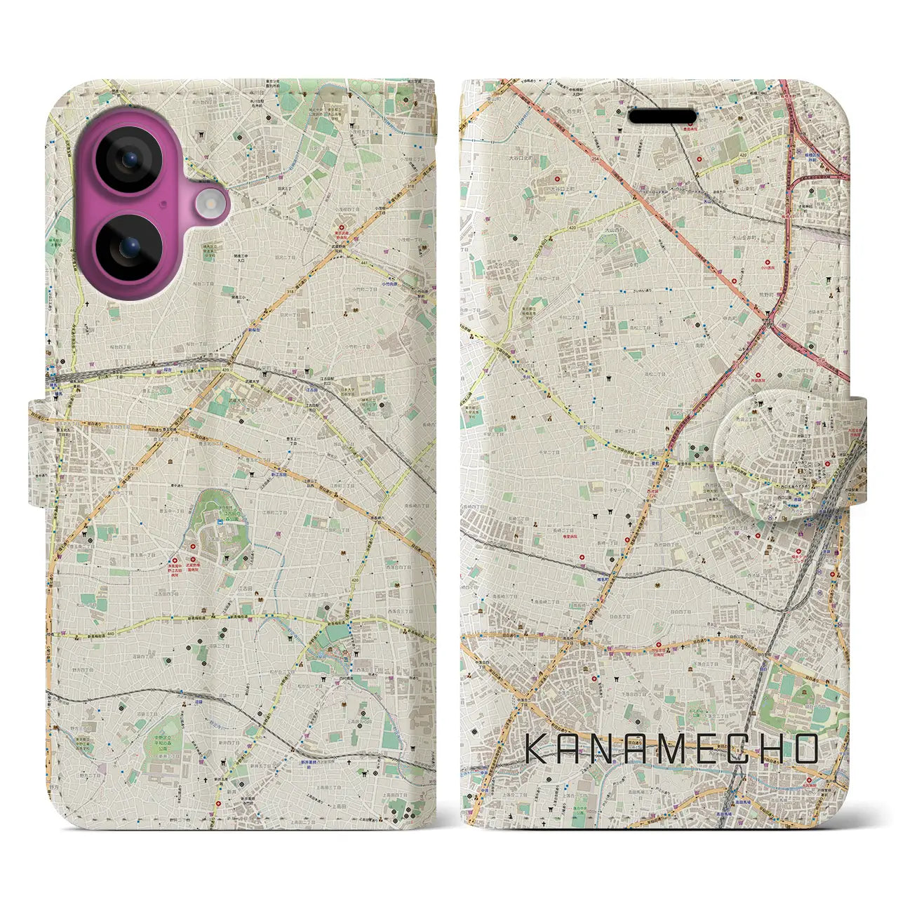 【要町（東京都）】地図柄iPhoneケース（手帳タイプ）ナチュラル・iPhone 16 Pro 用