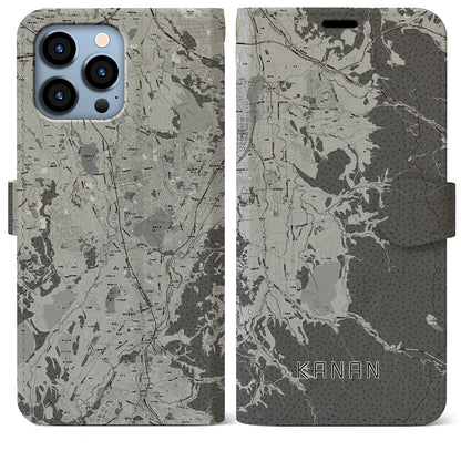 【河南（大阪府）】地図柄iPhoneケース（手帳タイプ）モノトーン・iPhone 13 Pro Max 用