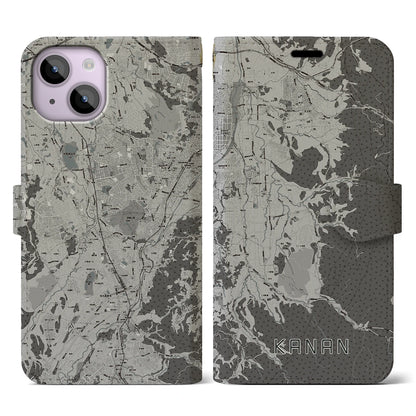 【河南（大阪府）】地図柄iPhoneケース（手帳タイプ）モノトーン・iPhone 14 用