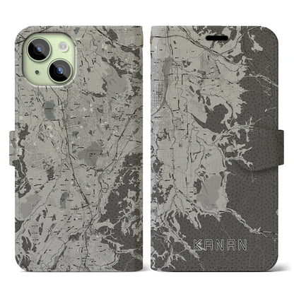 【河南（大阪府）】地図柄iPhoneケース（手帳タイプ）モノトーン・iPhone 15 用