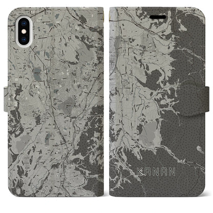 【河南（大阪府）】地図柄iPhoneケース（手帳タイプ）モノトーン・iPhone XS Max 用