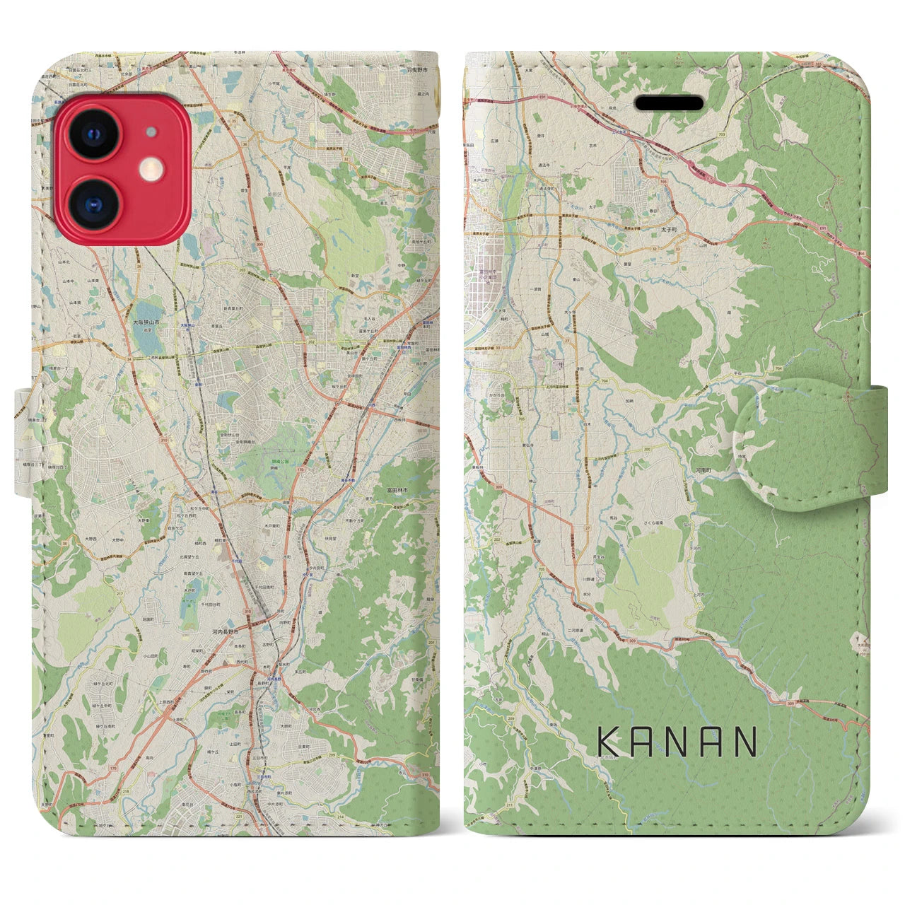 【河南（大阪府）】地図柄iPhoneケース（手帳タイプ）ナチュラル・iPhone 11 用