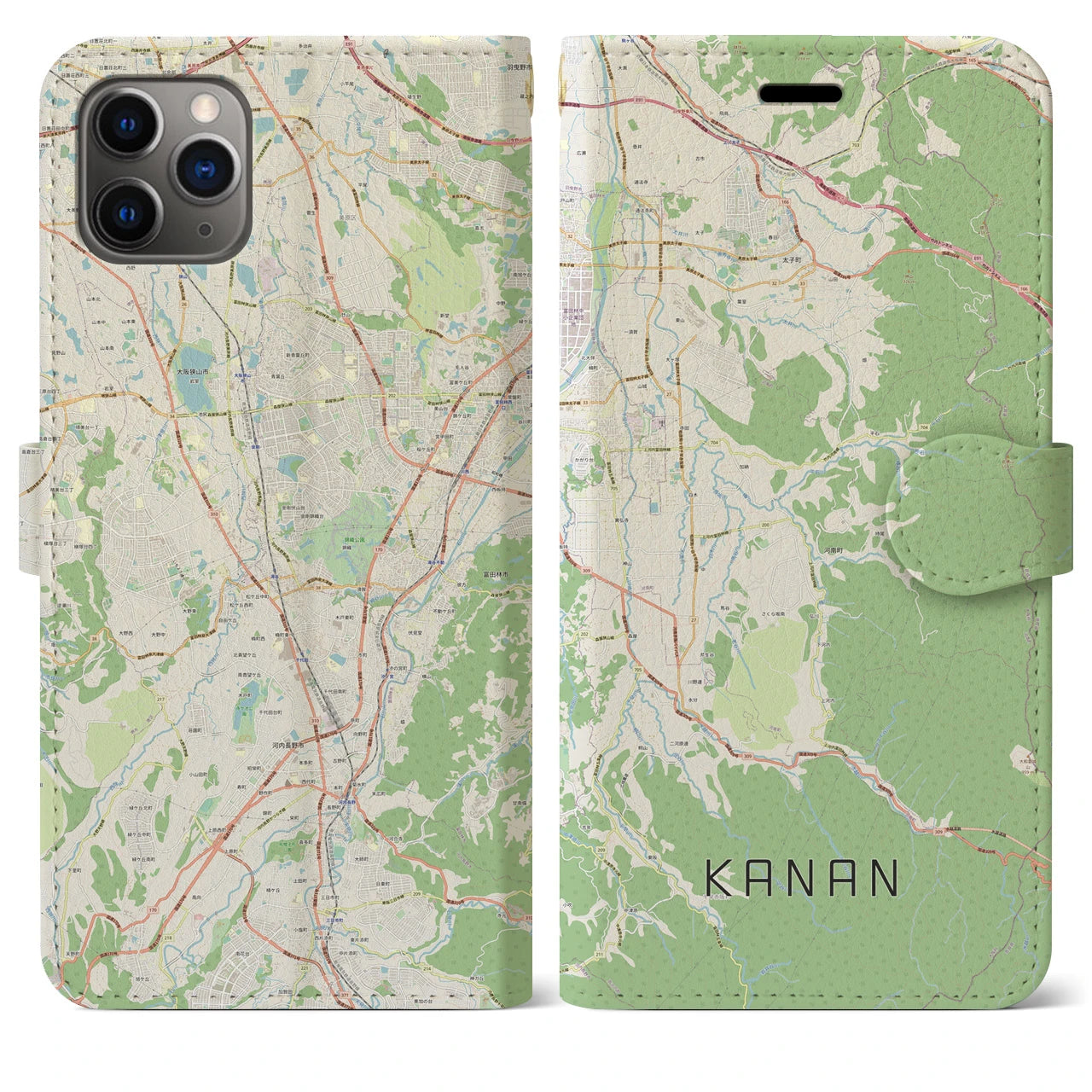【河南（大阪府）】地図柄iPhoneケース（手帳タイプ）ナチュラル・iPhone 11 Pro Max 用