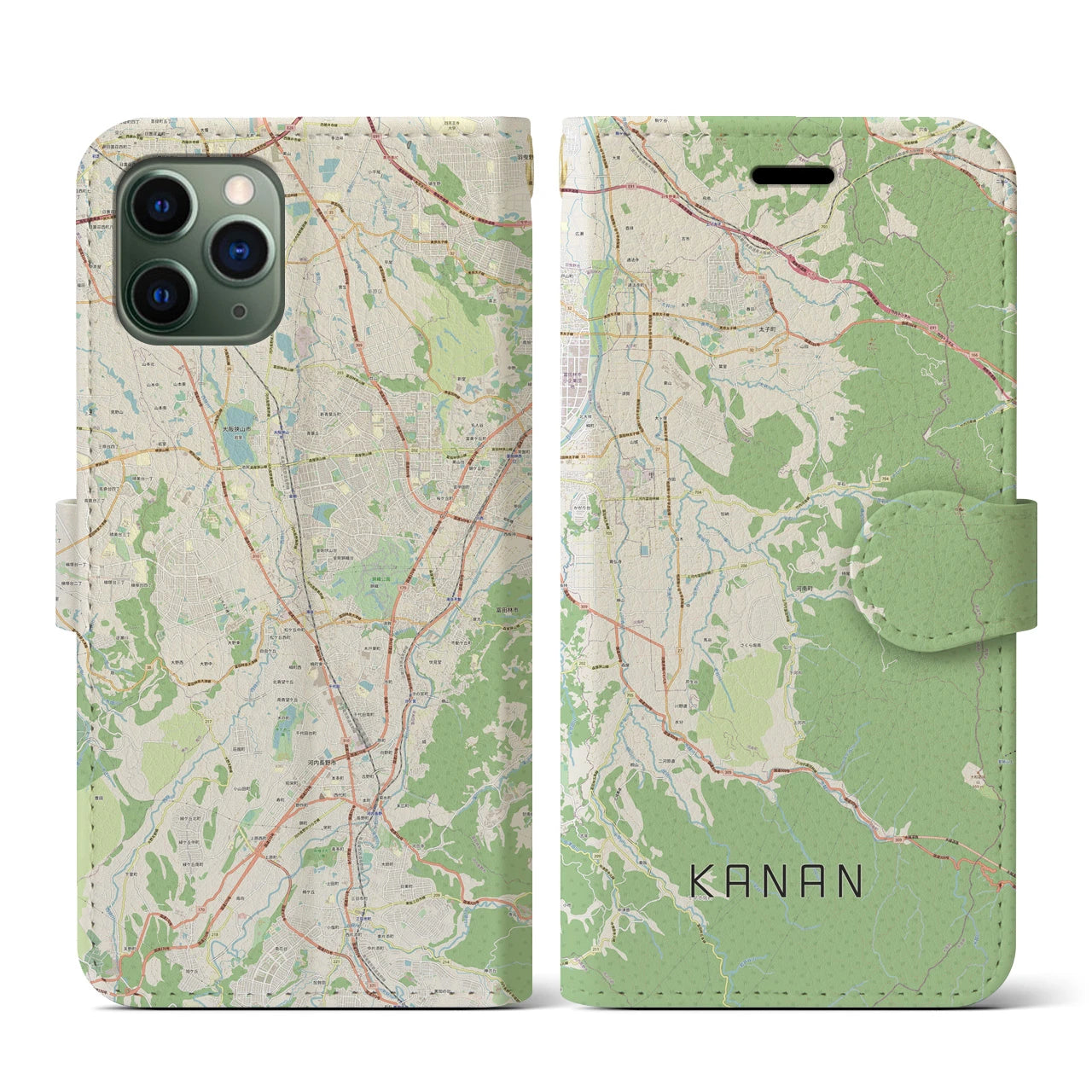 【河南（大阪府）】地図柄iPhoneケース（手帳タイプ）ナチュラル・iPhone 11 Pro 用