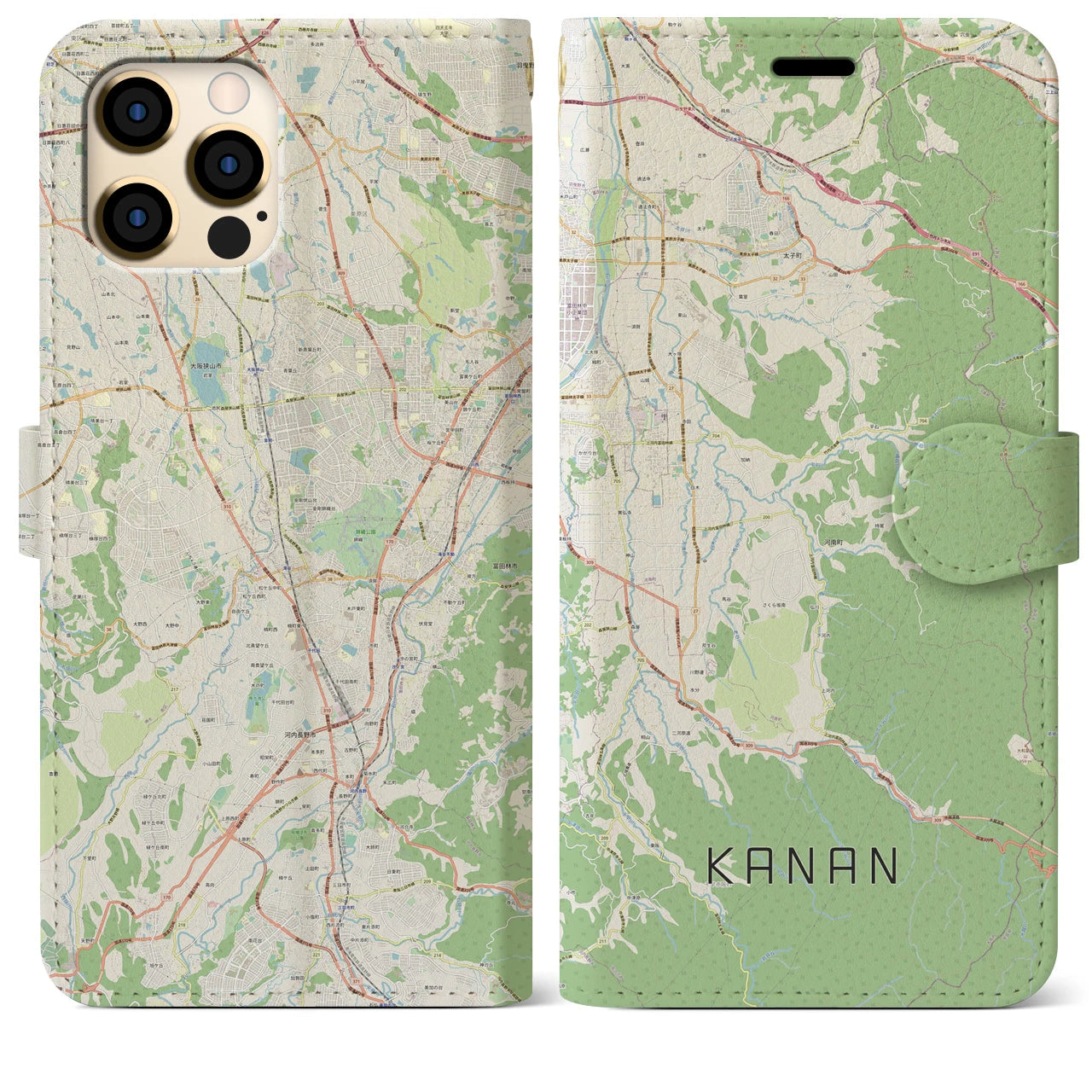 【河南（大阪府）】地図柄iPhoneケース（手帳タイプ）ナチュラル・iPhone 12 Pro Max 用