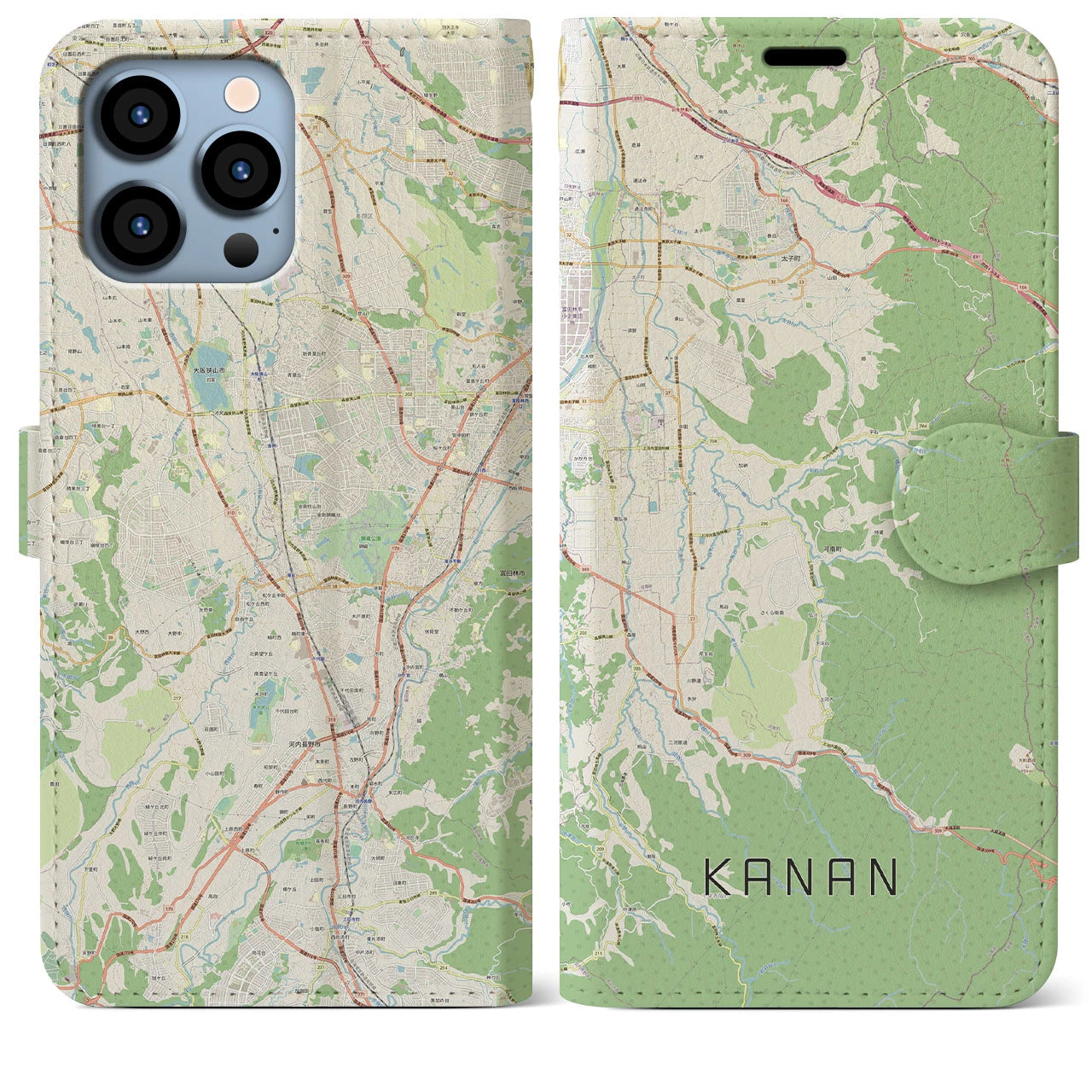 【河南（大阪府）】地図柄iPhoneケース（手帳タイプ）ナチュラル・iPhone 13 Pro Max 用
