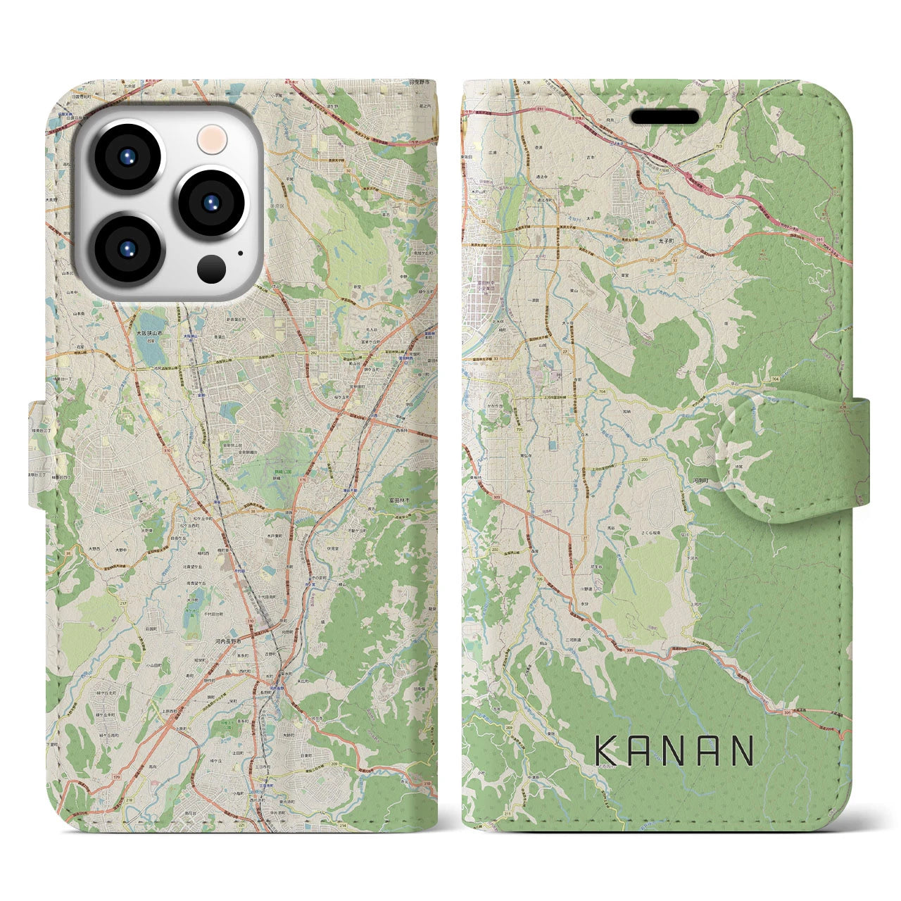 【河南（大阪府）】地図柄iPhoneケース（手帳タイプ）ナチュラル・iPhone 13 Pro 用