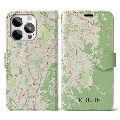 【河南（大阪府）】地図柄iPhoneケース（手帳タイプ）ナチュラル・iPhone 14 Pro 用