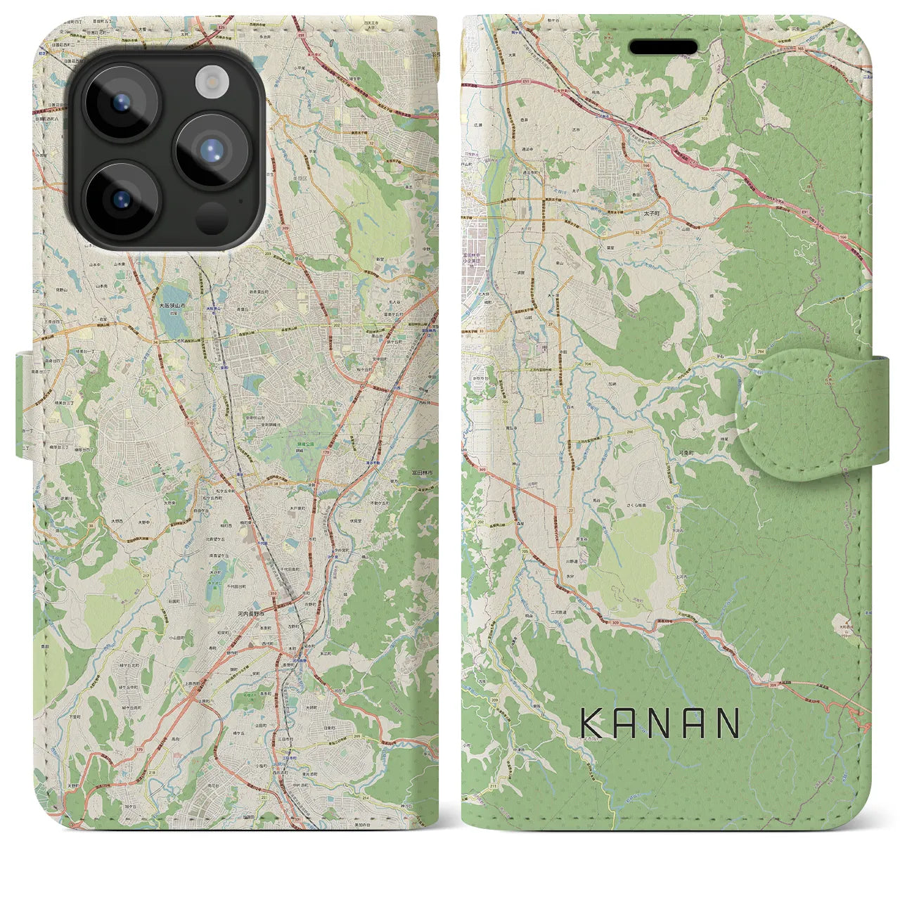 【河南（大阪府）】地図柄iPhoneケース（手帳タイプ）ナチュラル・iPhone 15 Pro Max 用
