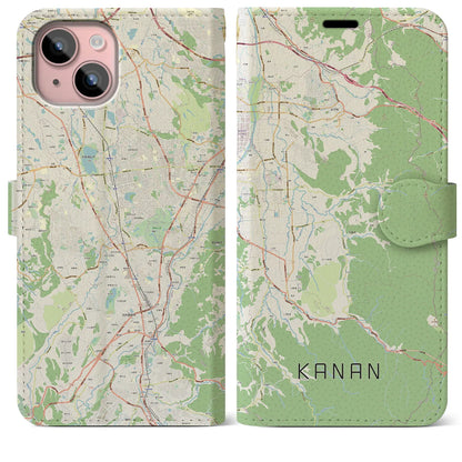 【河南（大阪府）】地図柄iPhoneケース（手帳タイプ）ナチュラル・iPhone 15 Plus 用