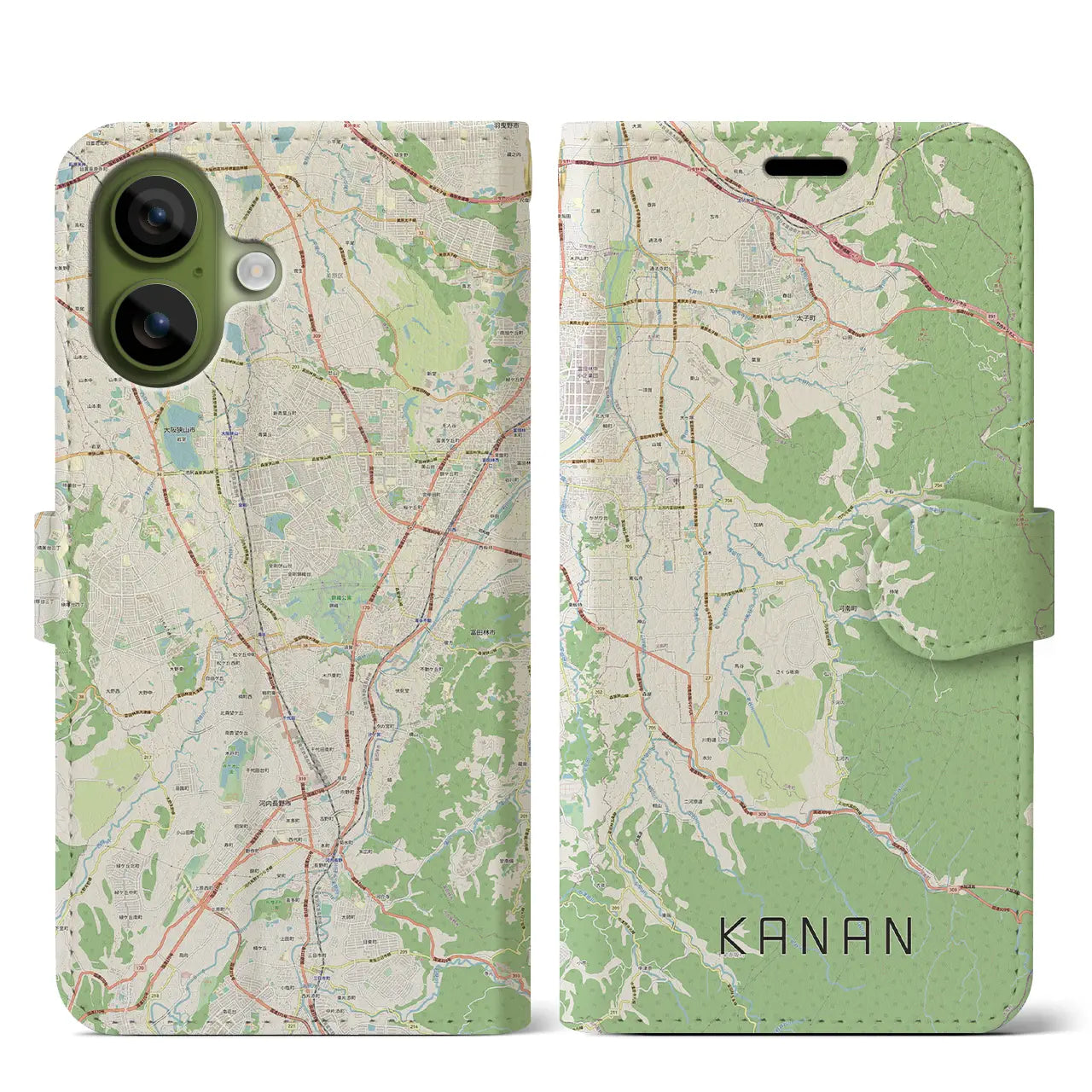 【河南（大阪府）】地図柄iPhoneケース（手帳タイプ）