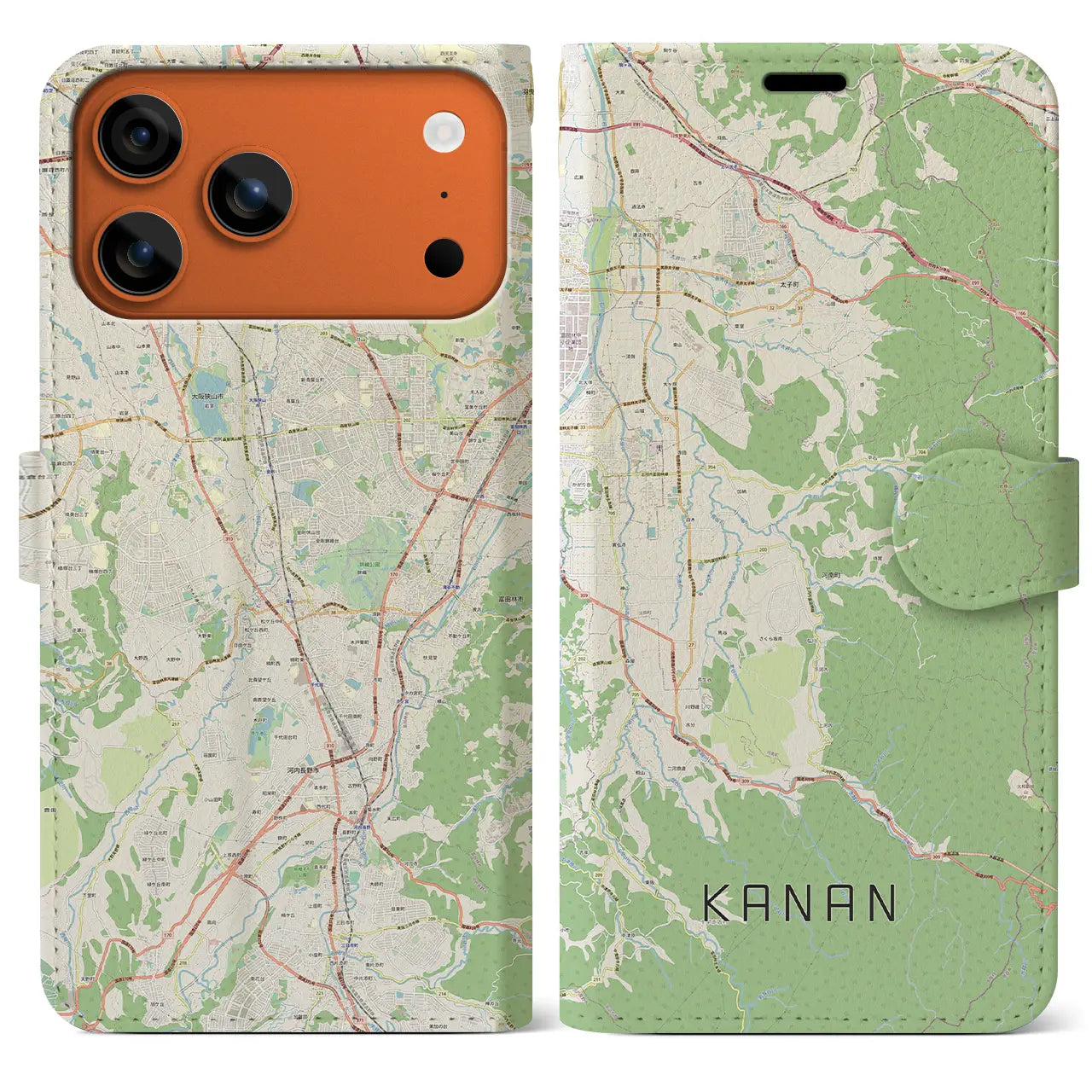 【河南（大阪府）】地図柄iPhoneケース（手帳タイプ）