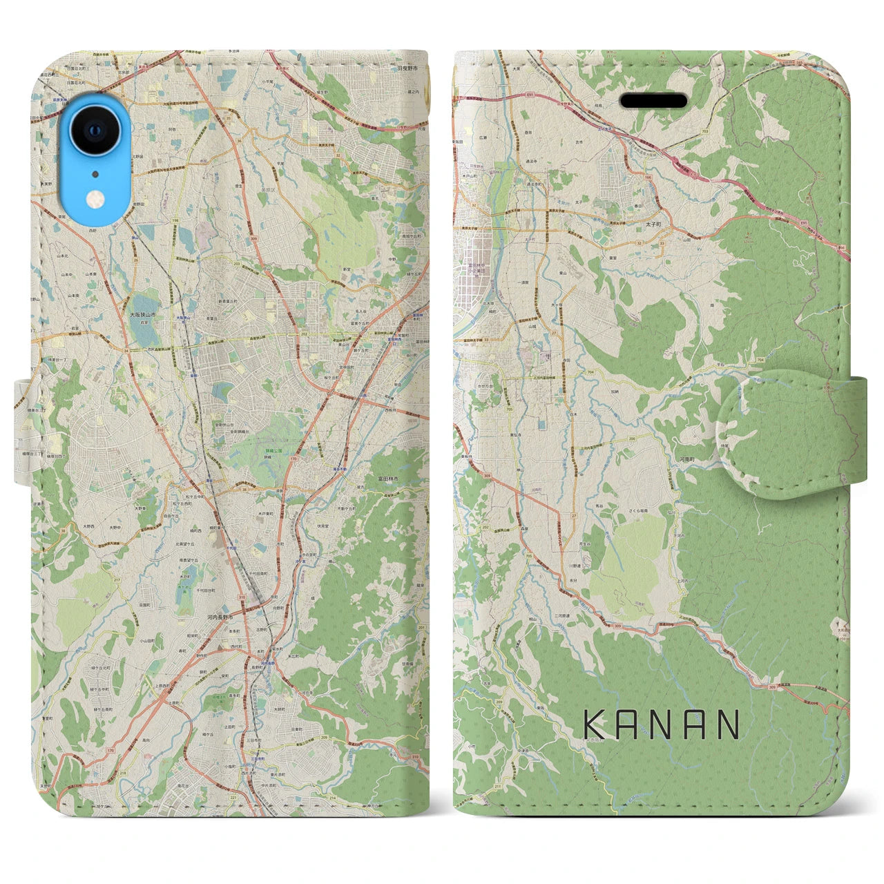 【河南（大阪府）】地図柄iPhoneケース（手帳タイプ）ナチュラル・iPhone XR 用
