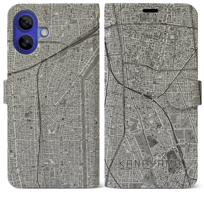 【金山（愛知県）】地図柄iPhoneケース（手帳タイプ）モノトーン・iPhone 16 Pro Max 用
