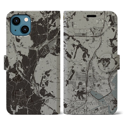 【金沢文庫（神奈川県）】地図柄iPhoneケース（手帳タイプ）モノトーン・iPhone 13 用