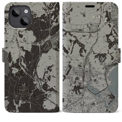 【金沢文庫（神奈川県）】地図柄iPhoneケース（手帳タイプ）モノトーン・iPhone 14 Plus 用