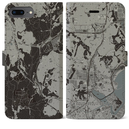 【金沢文庫（神奈川県）】地図柄iPhoneケース（手帳タイプ）モノトーン・iPhone 8Plus /7Plus / 6sPlus / 6Plus 用