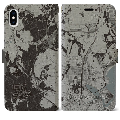 【金沢文庫（神奈川県）】地図柄iPhoneケース（手帳タイプ）モノトーン・iPhone XS Max 用