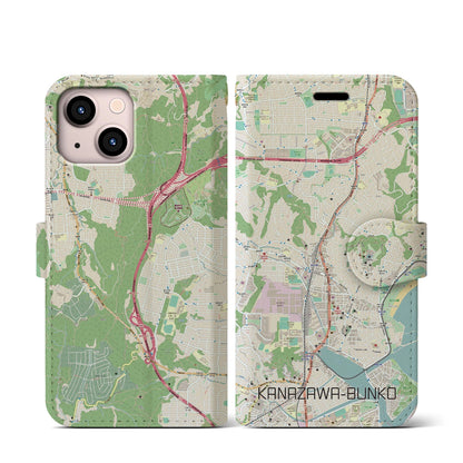 【金沢文庫（神奈川県）】地図柄iPhoneケース（手帳タイプ）ナチュラル・iPhone 13 mini 用