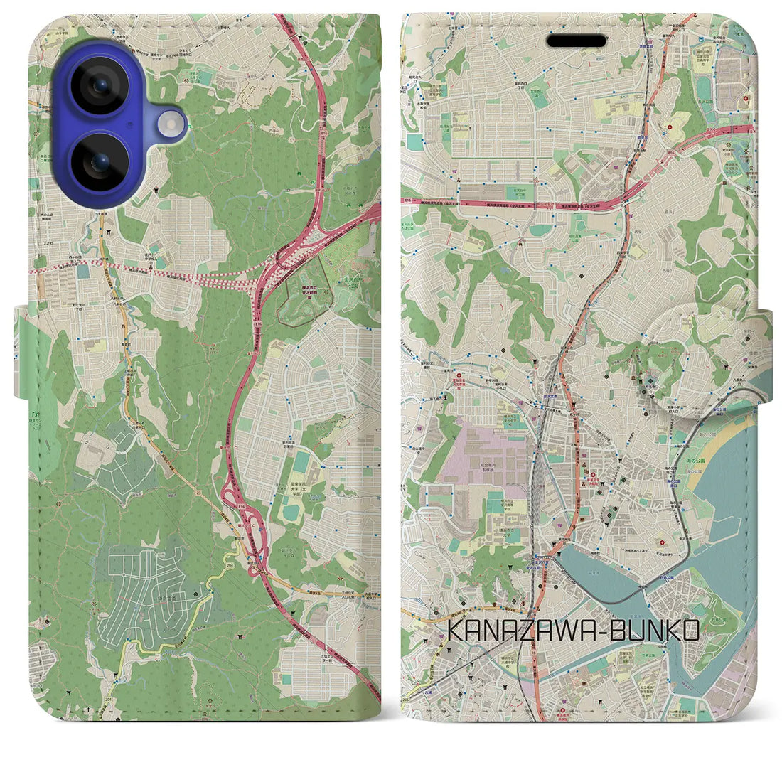 【金沢文庫（神奈川県）】地図柄iPhoneケース（手帳タイプ）ナチュラル・iPhone 16 Pro Max 用