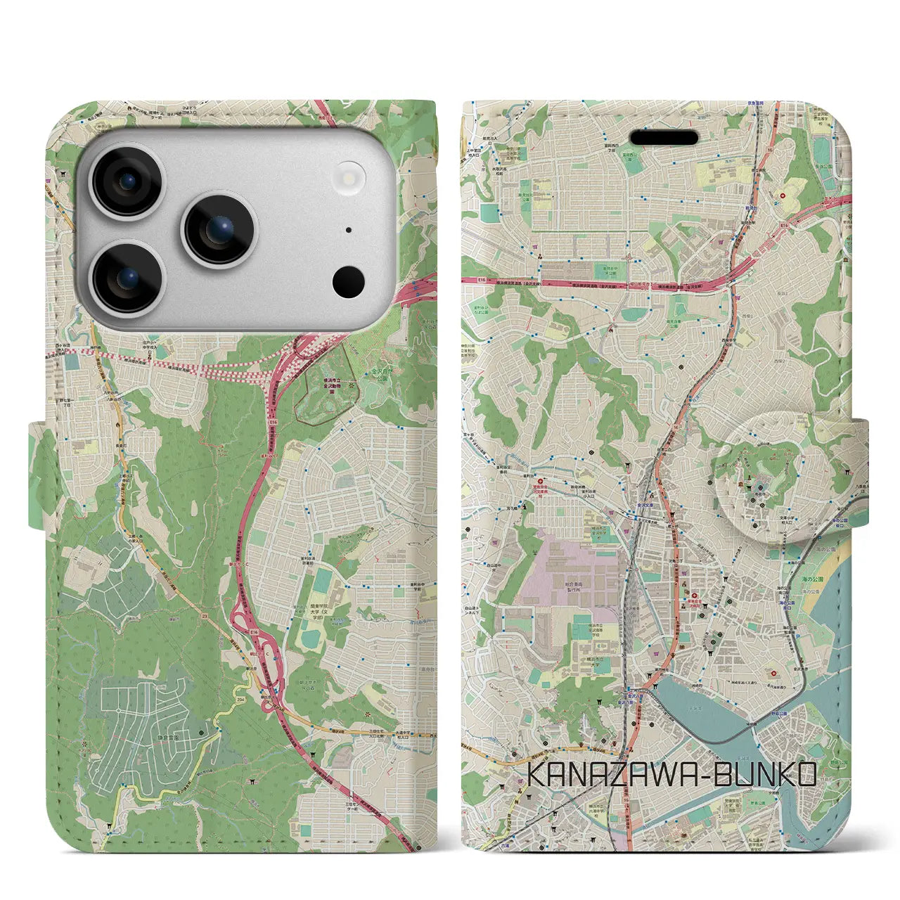 【金沢文庫（神奈川県）】地図柄iPhoneケース（手帳タイプ）