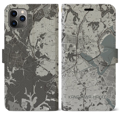 【金沢八景（神奈川県）】地図柄iPhoneケース（手帳タイプ）モノトーン・iPhone 11 Pro Max 用