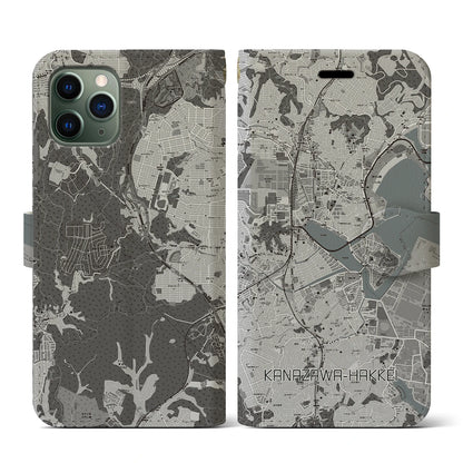 【金沢八景（神奈川県）】地図柄iPhoneケース（手帳タイプ）モノトーン・iPhone 11 Pro 用
