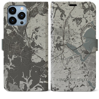 【金沢八景（神奈川県）】地図柄iPhoneケース（手帳タイプ）モノトーン・iPhone 13 Pro Max 用