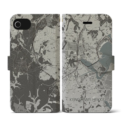 【金沢八景（神奈川県）】地図柄iPhoneケース（手帳タイプ）モノトーン・iPhone SE（第3 / 第2世代） / 8 / 7 / 6s / 6 用