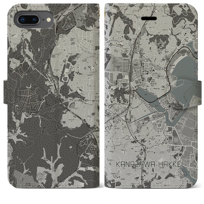 【金沢八景（神奈川県）】地図柄iPhoneケース（手帳タイプ）モノトーン・iPhone 8Plus /7Plus / 6sPlus / 6Plus 用