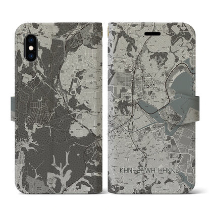 【金沢八景（神奈川県）】地図柄iPhoneケース（手帳タイプ）モノトーン・iPhone XS / X 用